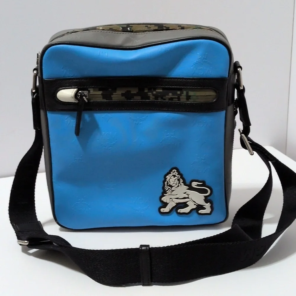 Authentic MCM Camouflage and Blue Messenger Bag